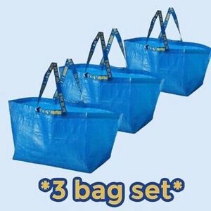 IKEA 3 Large Tote Bags Reusable Frakta Bags Set Of 3 Blue NEW NWT
